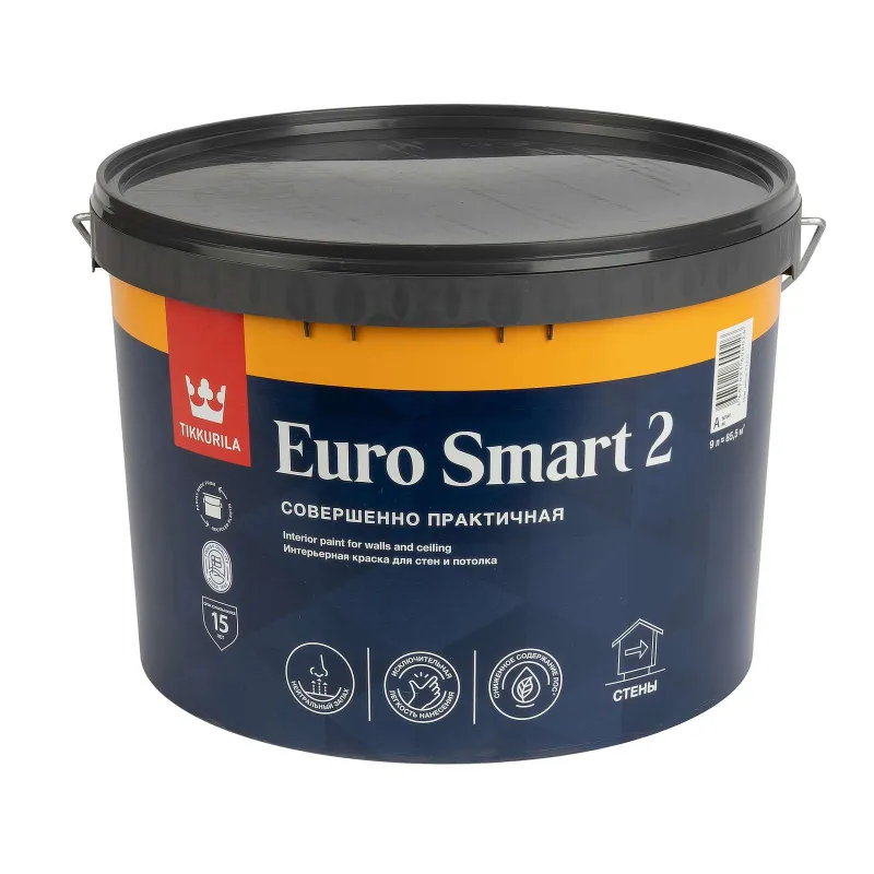 Краска интерьерная сухая уборка Euro 2 глубокоматовая 9л Tikkurila_1