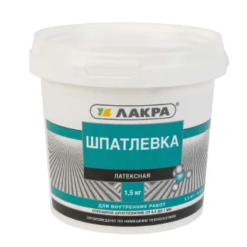 Изображение товара Латексная шпаклевка Лакра 1.5 кг для внутренних работ быстрое высыхание и хорошая отделка Изображение товара Латексная шпаклевка Лакра 1.5 кг для внутренних работ быстрое высыхание и хорошая отделка