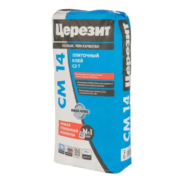 Изображение товара Клей для плитки Церезит СМ 14 C2T 25 кг для внутренних и наружных работ Изображение товара Клей для плитки Церезит СМ 14 C2T 25 кг для внутренних и наружных работ