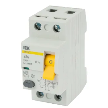 Изображение товара УЗО двухполюсное 25А 30мА тип АС IEK для защиты электросистем Изображение товара УЗО двухполюсное 25А 30мА тип АС IEK для защиты электросистем