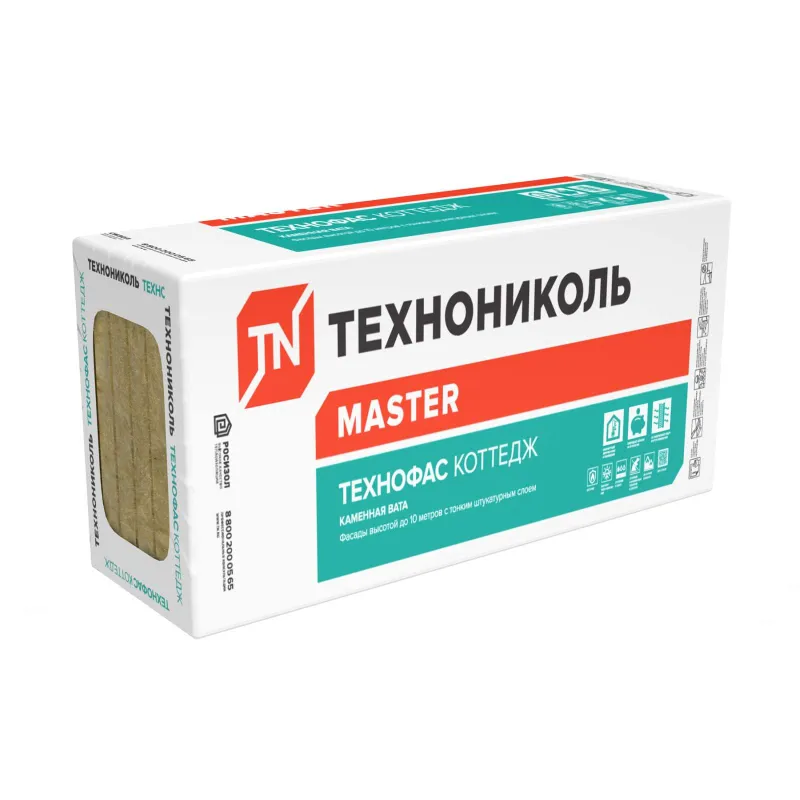 Утеплитель 1200х600х100 мм ТЕХНОНИКОЛЬ Технофас Коттедж 105 кг/м³ 2,1 м²_1