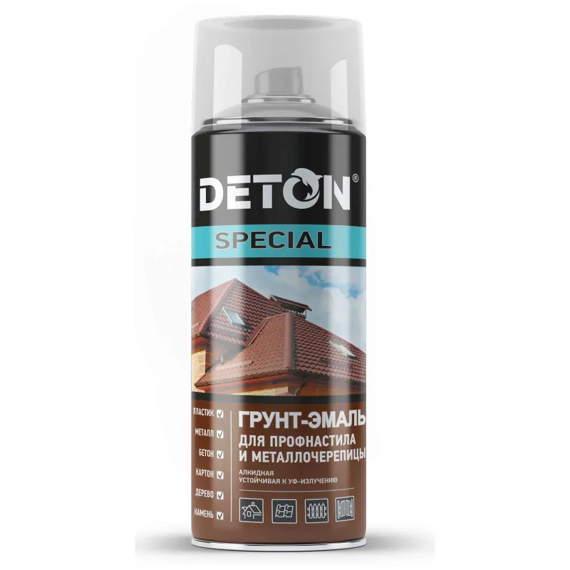 Эмаль аэрозольная Deton для профнастила и металлочерепицы красное вино RAL 3005 520 мл_1