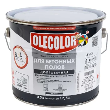 Изображение товара Эмаль акриловая для бетонных полов Olecolor белая 3,5kg матовая Изображение товара Эмаль акриловая для бетонных полов Olecolor белая 3,5kg матовая
