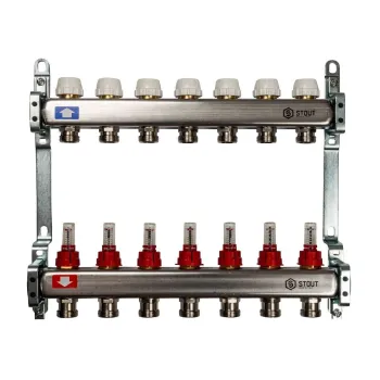 Изображение товара Коллекторная группа Stout 1 на 7 выходов с расходомерами для теплого пола Изображение товара Коллекторная группа Stout 1 на 7 выходов с расходомерами для теплого пола