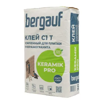 Изображение товара Клей для плитки Bergauf Pro Keramik С1Т 20 кг морозостойкий универсальный Изображение товара Клей для плитки Bergauf Pro Keramik С1Т 20 кг морозостойкий универсальный