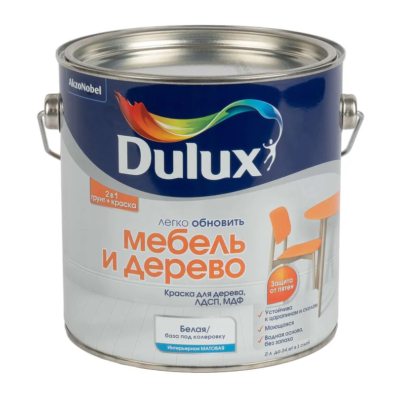 Краска для мебели и дерева Dulux белая база BW 2 л_1