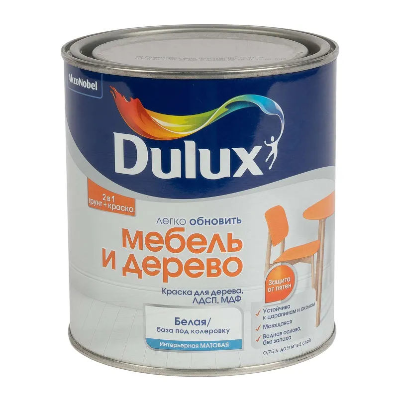 Краска для мебели и дерева Dulux белая база BW 0,75 л_1