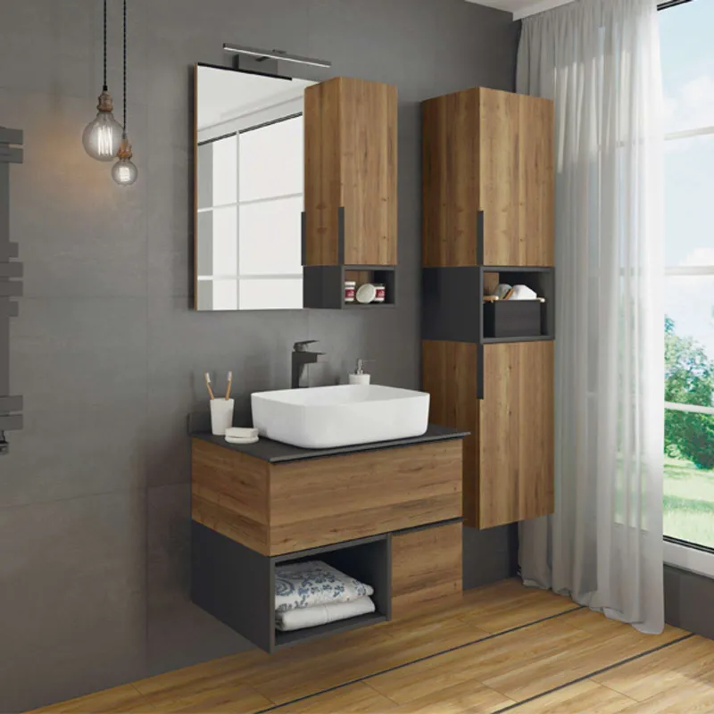 Зеркало шкаф Comforty Штутгарт 75 дуб темно коричневый_1