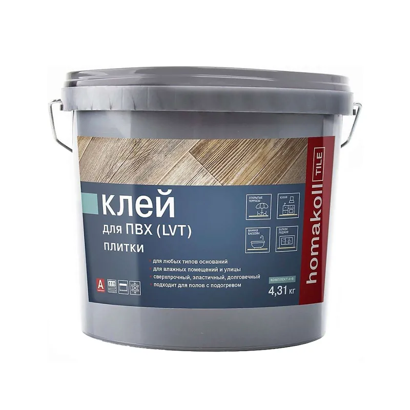 Клей влагостойкий для LVT плитки Homakoll Tile 2K PU 4,31кг_1