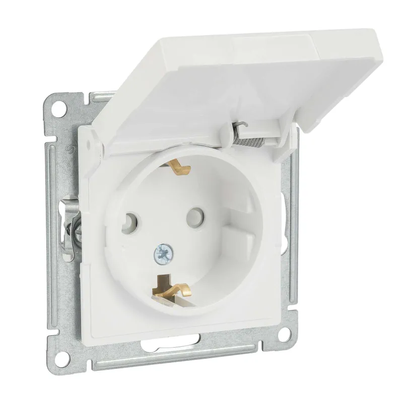 Механизм розетки с заземлением со шторками и крышкой AtlasDesign белый IP20 Systeme Electric_1