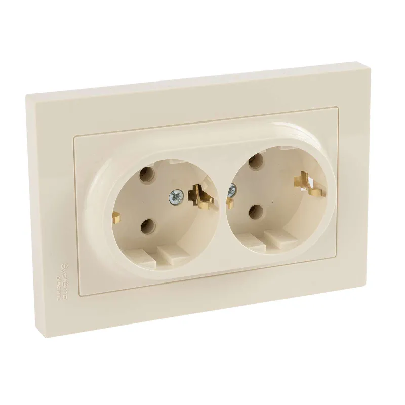 Розетка двухместная с заземлением AtlasDesign бежевая IP20 Systeme Electric_1
