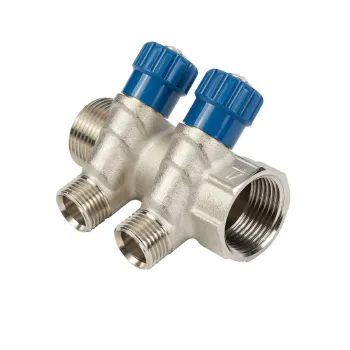 Изображение товара Коллектор с регулировка вентилями 1x2 выхода 1/2 НР HLV для отопления и водоснабжения Изображение товара Коллектор с регулировка вентилями 1x2 выхода 1/2 НР HLV для отопления и водоснабжения