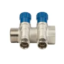 Коллектор с регулир. вентилями 1"x2вых. 1/2" НР HLV_2