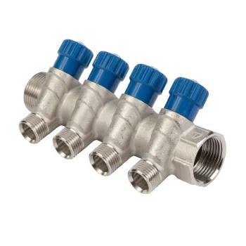 Изображение товара Коллектор HLV с регулировочными вентилями 1'x4 выхода 1/2' НР Изображение товара Коллектор HLV с регулировочными вентилями 1'x4 выхода 1/2' НР