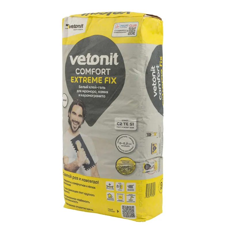 Клей для плитки, керамогранита, мозаики Vetonit Comfort Extreme Fix белый С2ТЕ S1 20кг_1