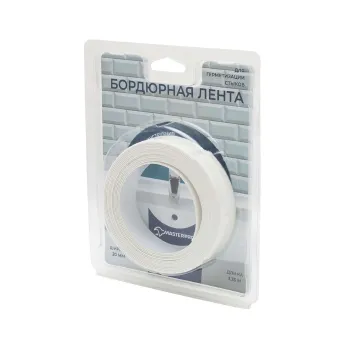 Изображение товара Лента бордюрная герметик 20 мм 3,35 м белая для ванной Изображение товара Лента бордюрная герметик 20 мм 3,35 м белая для ванной