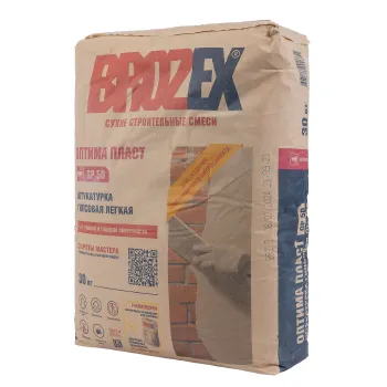 Изображение товара Гипсовая штукатурка Brozex GP50 Оптима Пласт 30 кг для внутренних работ Изображение товара Гипсовая штукатурка Brozex GP50 Оптима Пласт 30 кг для внутренних работ