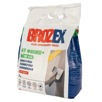 Изображение товара Шпатлевка полимерная финишная Brozex KR Финиш WR 650 4 кг для внутренних работ Изображение товара Шпатлевка полимерная финишная Brozex KR Финиш WR 650 4 кг для внутренних работ