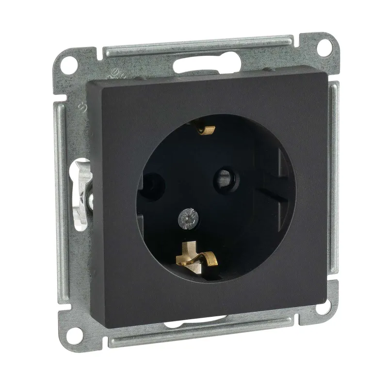 Механизм розетки с заземлением со шторками AtlasDesign карбон IP20 Systeme Electric_1