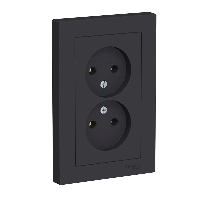 Розетка двухместная без заземления AtlasDesign карбон IP20 Systeme Electric_1