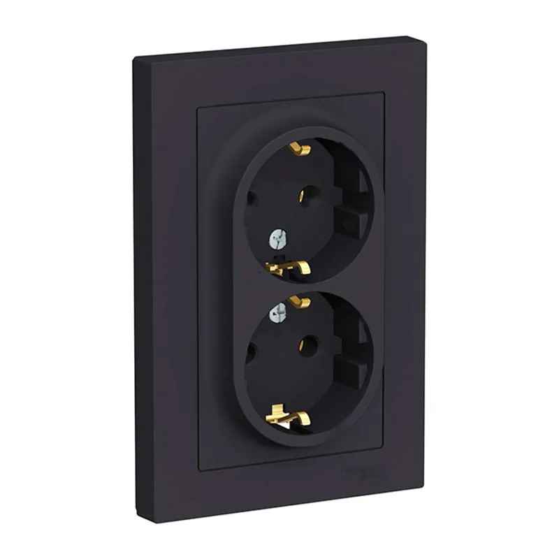 Розетка двухместная с заземлением AtlasDesign карбон IP20 Systeme Electric_1