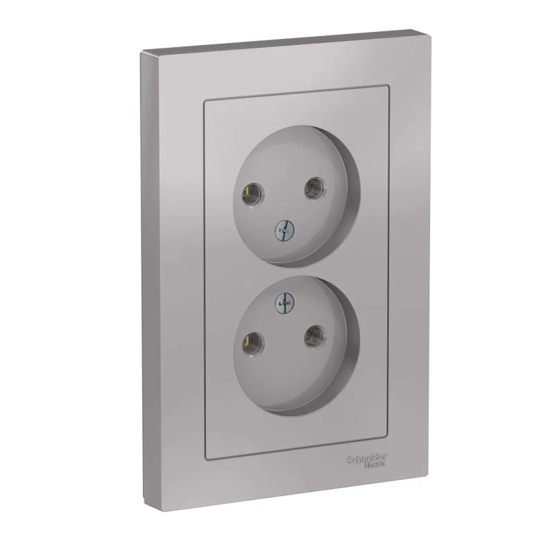 Розетка двухместная без заземления AtlasDesign алюминий IP20 Systeme Electric_1