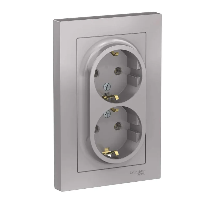 Розетка двухместная с заземлением AtlasDesign алюминий IP20 Systeme Electric_1