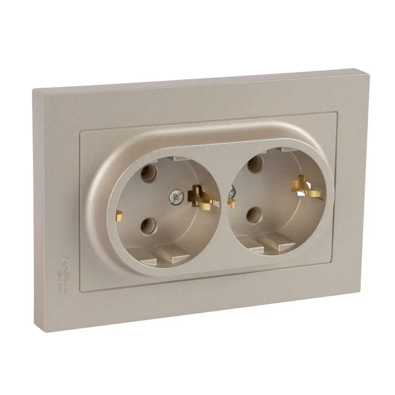 Розетка двухместная с заземлением AtlasDesign шампань IP20 Systeme Electric_1