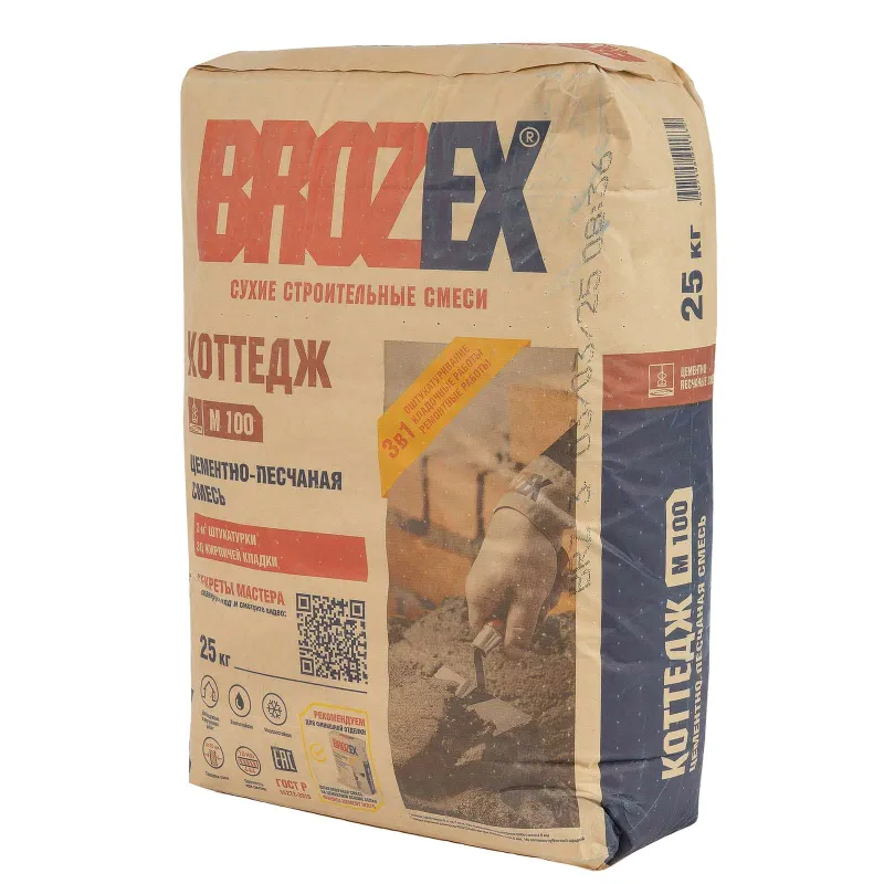 Смесь цементно-песчаная Brozex М-100 Коттедж 25 кг_1