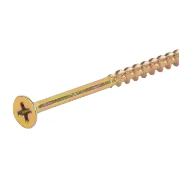 Изображение товара Саморез по дереву 4,2х90/89мм желтый цинк неполная резьба Изображение товара Саморез по дереву 4,2х90/89мм желтый цинк неполная резьба