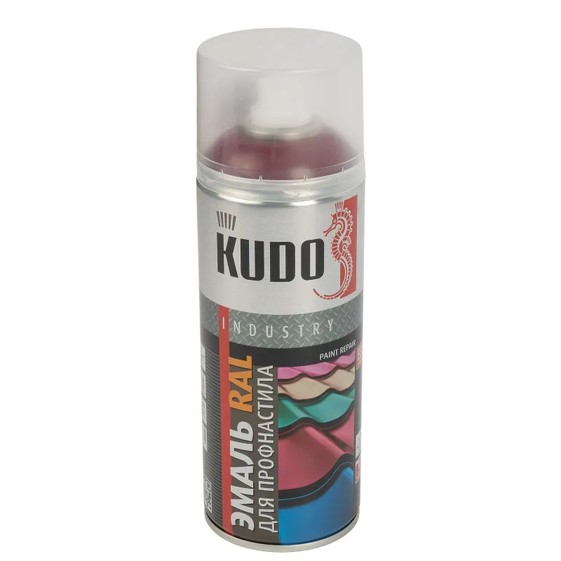 Эмаль аэрозольная для профнастила Kudo винно-красная (RAL 3005) полуматовая 0,52л_1