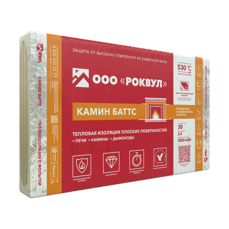 Утеплитель 1000x600x30мм Роквул Камин Баттс 110кг/м³ 2,4м²_1