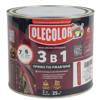 Грунт-эмаль по ржавчине 3в1 Olecolor красная (RAL 3020) полуглянцевая 2кг