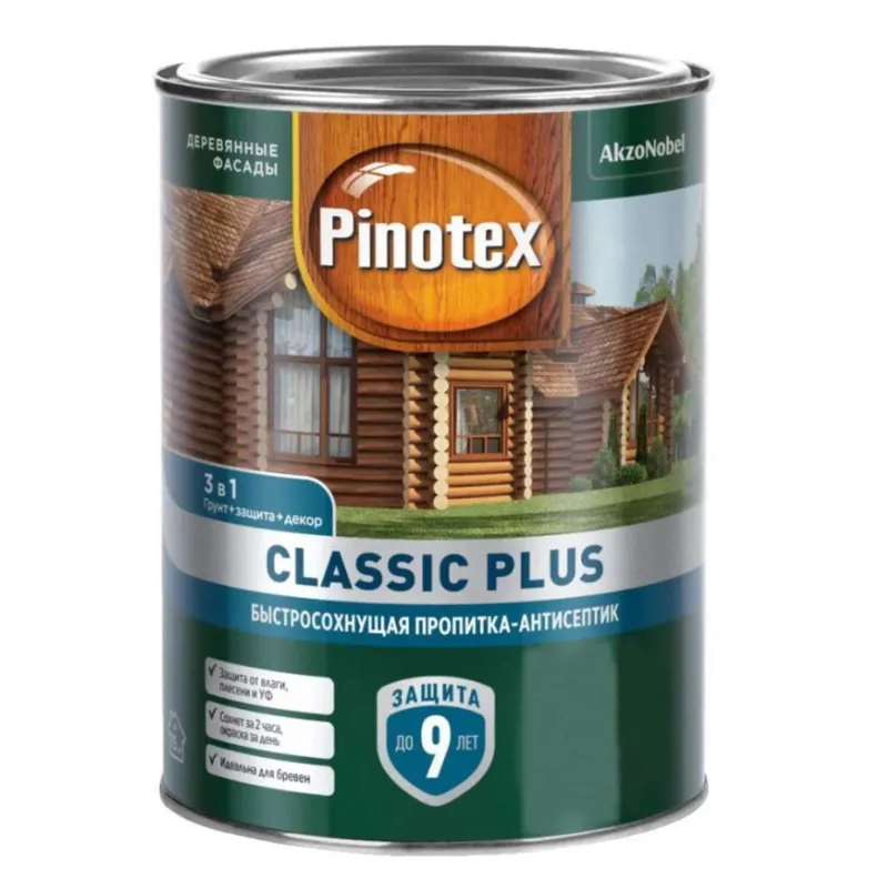 Декоративно-защитное средство для дерева 3в1 Pinotex Classic Plus тиковое дерево полуматовое 0,9л_1