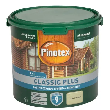 Изображение товара Декоративно-защитное средство для дерева Pinotex Classic Plus 3 в 1 ель натуральная 2.5л Изображение товара Декоративно-защитное средство для дерева Pinotex Classic Plus 3 в 1 ель натуральная 2.5л