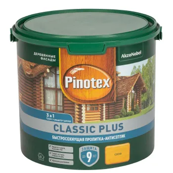 Изображение товара Декоративно-защитное средство для дерева Pinotex Classic Plus 3в1 сосна 2,5л полуматое Изображение товара Декоративно-защитное средство для дерева Pinotex Classic Plus 3в1 сосна 2,5л полуматое