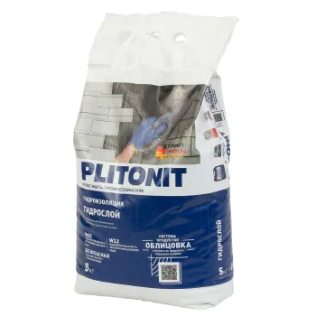 Изображение товара Цементная гидроизоляция Plitonit ГидроСлой 5 кг для внутренних и наружных работ Изображение товара Цементная гидроизоляция Plitonit ГидроСлой 5 кг для внутренних и наружных работ
