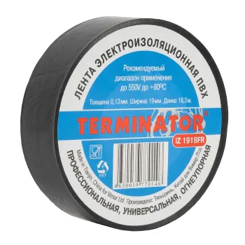Изображение товара Изолента Терминатор ПВХ 19мм х 18,3м черная негорючая Изображение товара Изолента Терминатор ПВХ 19мм х 18,3м черная негорючая