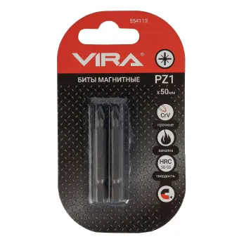 Изображение товара Биты Vira PZ1x50 мм 2 шт односторонние магнитные короткие для монтажных работ Изображение товара Биты Vira PZ1x50 мм 2 шт односторонние магнитные короткие для монтажных работ