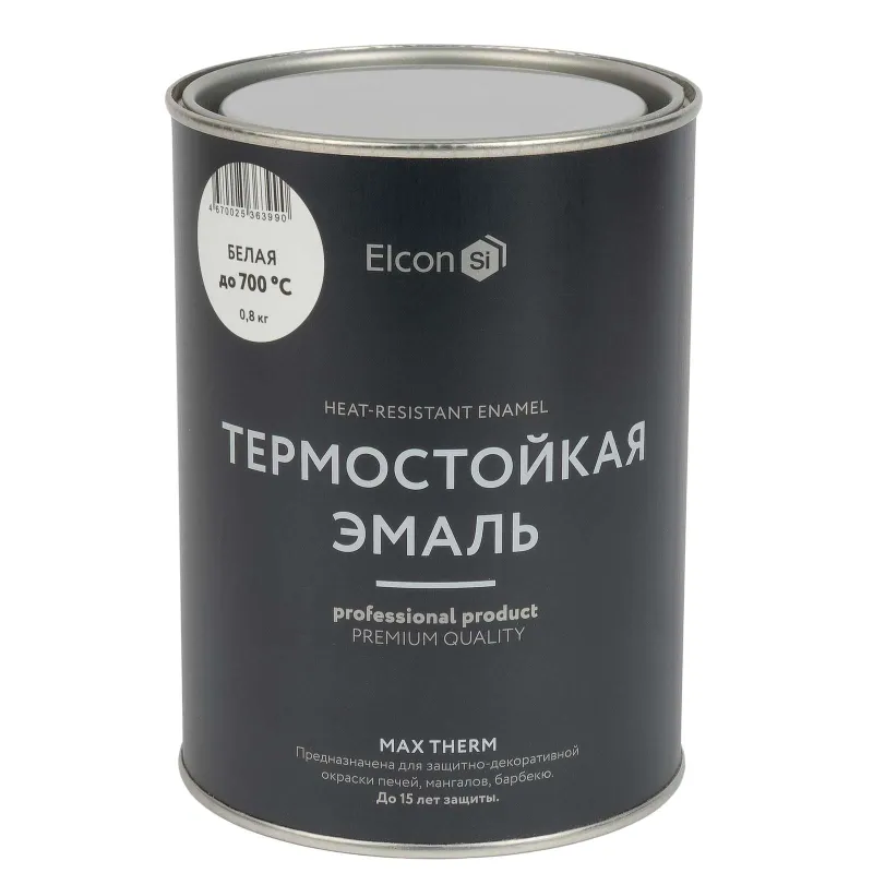 Эмаль термостойкая Elcon белая (до +700°С) матовая 0,8кг_1