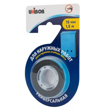 Изображение товара Двухсторонняя монтажная лента UNIBOB 19 мм х 1,5 м для наружных работ Изображение товара Двухсторонняя монтажная лента UNIBOB 19 мм х 1,5 м для наружных работ