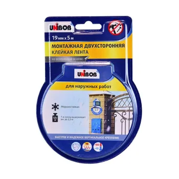 Изображение товара Двусторонняя монтажная клейкая лента Unibob 19 мм х 5 м для наружных работ Изображение товара Двусторонняя монтажная клейкая лента Unibob 19 мм х 5 м для наружных работ