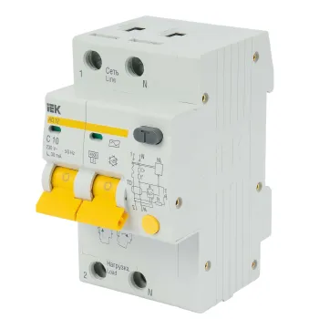 Изображение товара Выключатель автоматический дифференциальный двухполюсный IEK С 10А 30мА AC Изображение товара Выключатель автоматический дифференциальный двухполюсный IEK С 10А 30мА AC
