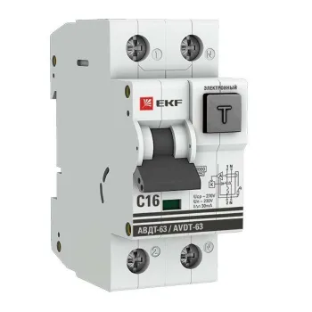 Изображение товара Выключатель автоматический дифференциального тока EKF 2п 16A 30мА тип A Изображение товара Выключатель автоматический дифференциального тока EKF 2п 16A 30мА тип A