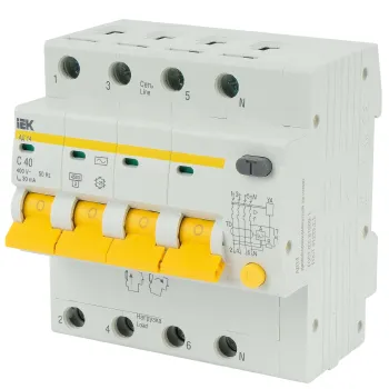 Изображение товара Выключатель автоматический дифференциального тока четырехполюсный 40А 30мА IEK Изображение товара Выключатель автоматический дифференциального тока четырехполюсный 40А 30мА IEK