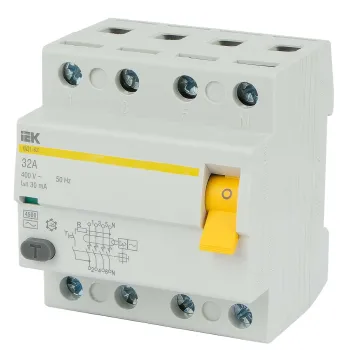 Изображение товара УЗО четырехполюсное 32А 30мA тип АС IEK для защиты электросетей Изображение товара УЗО четырехполюсное 32А 30мA тип АС IEK для защиты электросетей