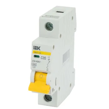 Изображение товара Автоматический выключатель IEK однополюсный 20А 4.5кА для защиты цепей Изображение товара Автоматический выключатель IEK однополюсный 20А 4.5кА для защиты цепей