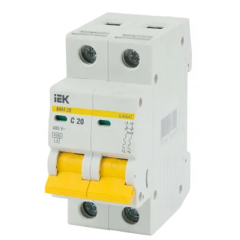 Изображение товара Автоматический двухполюсный выключатель IEK C 20А 4.5кА - защита электросетей Изображение товара Автоматический двухполюсный выключатель IEK C 20А 4.5кА - защита электросетей