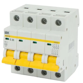 Изображение товара Автоматический выключатель четырехполюсный IEK 25А 4.5кА для электросетей Изображение товара Автоматический выключатель четырехполюсный IEK 25А 4.5кА для электросетей