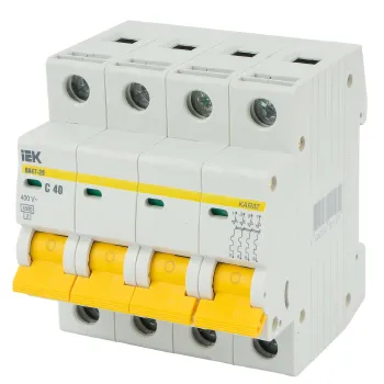 Изображение товара Четырехполюсный автоматический выключатель IEK 40A 4.5кА для защиты цепей Изображение товара Четырехполюсный автоматический выключатель IEK 40A 4.5кА для защиты цепей